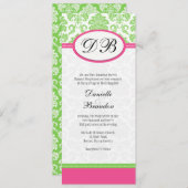 Roze en Groene Damask Monogram Wedding Uitnodiging (Voorkant / Achterkant)