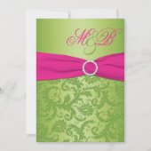 Roze en Groene Damask Monogrammed Uitnodiging (Voorkant)