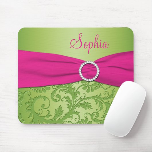 Roze en groene Damask Mousepad Muismat (Met muis)