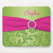 Roze en groene Damask Mousepad Muismat (Voorkant)