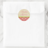 Roze en Groene Damask Stripe Wedding Sticker (Tas)