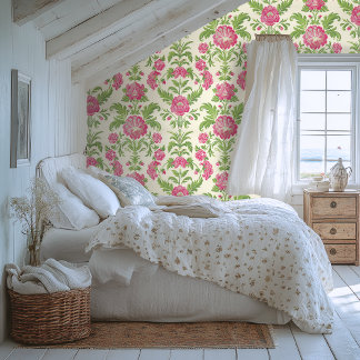 Roze en groene Damaskpatroon Behang