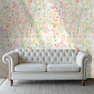 Roze en groene delicate artistieke bloem behang