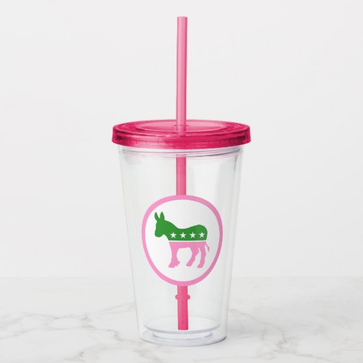 Roze en Groene Democratische Donkey Acryl Drinkbeker (Voorkant)