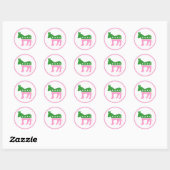 Roze en Groene Democratische Donkey Ronde Sticker (Vel)