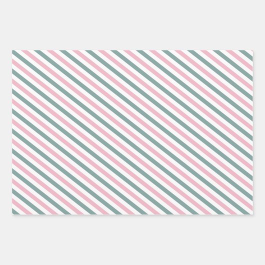 Roze en groene diagonale strepen patroon inpakpapier vel (Voorkant 2)