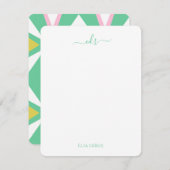 Roze en groene diamant Monogram Note Kaart Notitiekaartje (Voorkant / Achterkant)