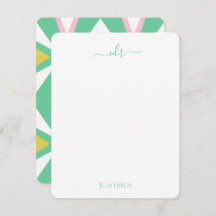 Roze en groene diamant Monogram Note Kaart