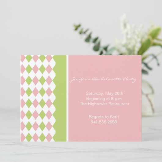 Roze en groene diamanten uitnodiging (Staand voorkant)