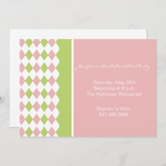 Roze en groene diamanten uitnodiging (Voorkant / Achterkant)