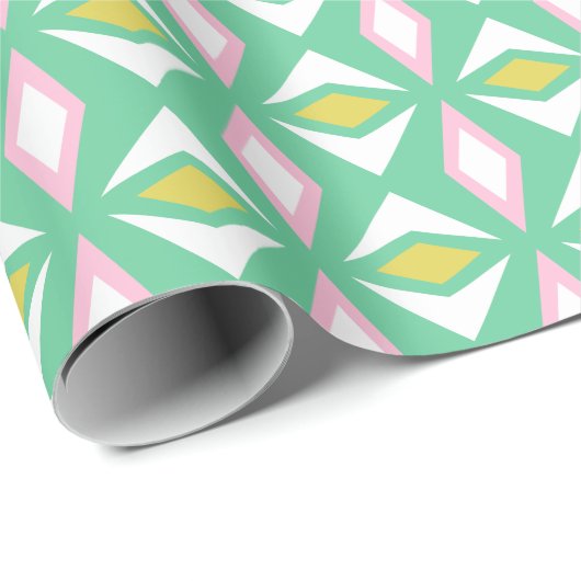 Roze en groene diamanten zomerinpakpapier cadeaupapier (Rol Hoek)