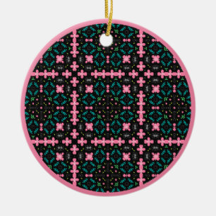 Roze en groene doodle 1 keramisch ornament