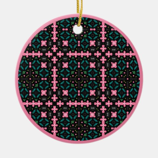 Roze en groene doodle 1 keramisch ornament (Voorkant)