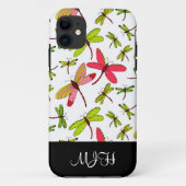 Roze en Groene Dragonflies Monogram Initialen Case-Mate iPhone Case (Achterkant)