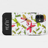 Roze en Groene Dragonflies Monogram Initialen Case-Mate iPhone Case (Achterkant (horizontaal))
