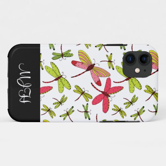 Roze en Groene Dragonflies Monogram Initialen Case-Mate iPhone Case (Achterkant (horizontaal))