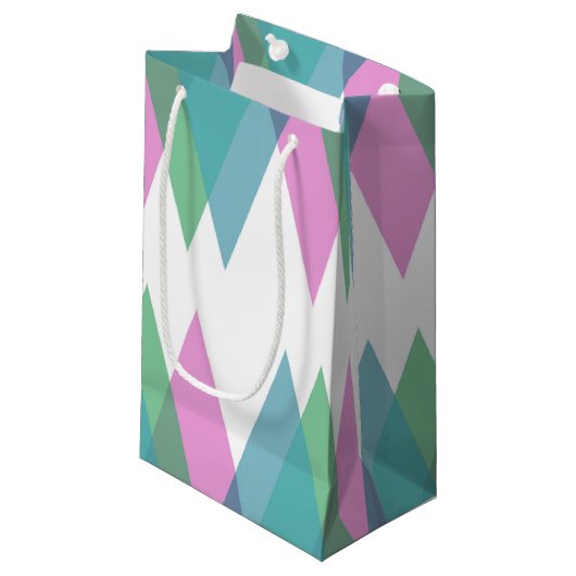 Roze en groene driehoeken klein cadeauzakje (Voorkant Gekanteld)