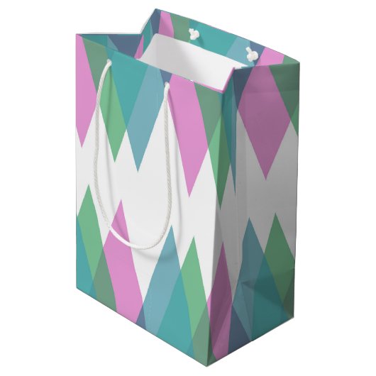 Roze en groene driehoeken medium cadeauzakje (Achterkant Gekanteld)