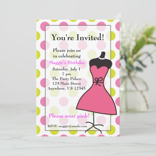 Roze en groene drukkracht Mannequin-uitnodigingen Kaart (Staand voorkant)