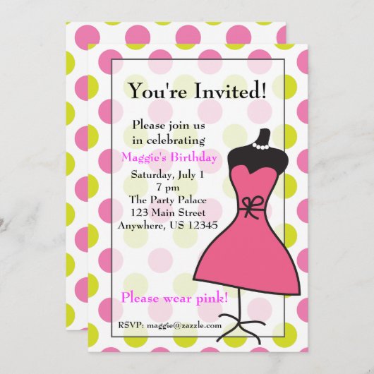 Roze en groene drukkracht Mannequin-uitnodigingen Kaart (Voorkant / Achterkant)