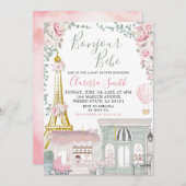 Roze en groene Eiffel baby shower Kaart (Voorkant / Achterkant)