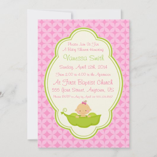 Roze en groene erwt in het Pod Baby shower Invitat Kaart (Voorkant)