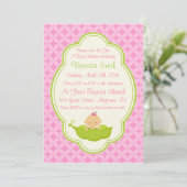 Roze en groene erwt in het Pod Baby shower Invitat Kaart (Staand voorkant)