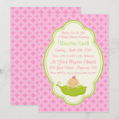 Roze en groene erwt in het Pod Baby shower Invitat Kaart (Voorkant / Achterkant)