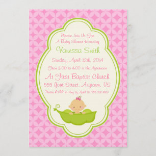 Roze en groene erwt in het Pod Baby shower Invitat Kaart
