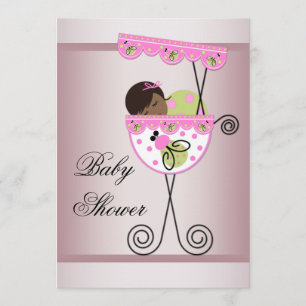 Roze en groene etnische babyshower uitnodigingen v