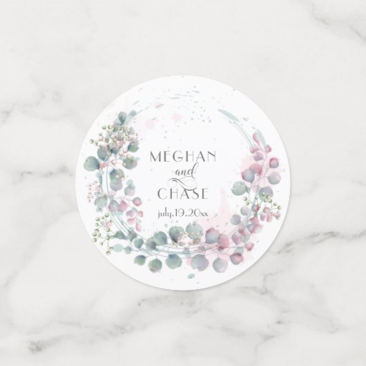 Roze en Groene Eucalyptus Confetti (Kleine voorkant)