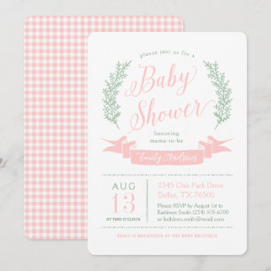 Roze en groene fantasievolle cottage babyshower kaart