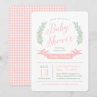 Roze en groene fantasievolle cottage babyshower kaart