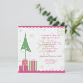 Roze en groene feestelijke kerstuitnodiging kaart (Staand voorkant)
