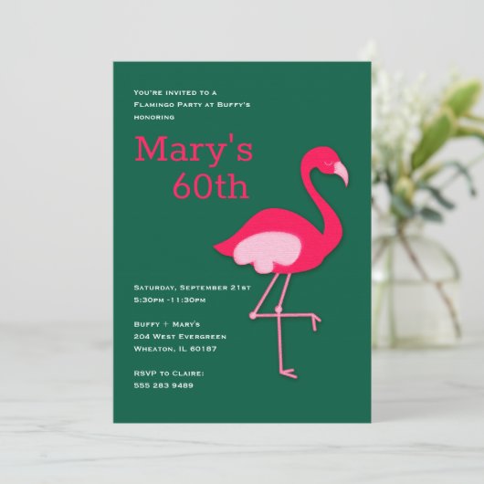 Roze en groene Flamingo Party Uitnodigingen (Staand voorkant)
