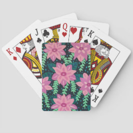 Roze en groene Floral Abstract Pokerkaarten