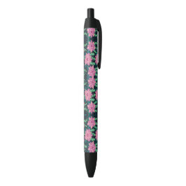 Roze en groene Floral afdrukken op zwart Zwarte Inkt Pen