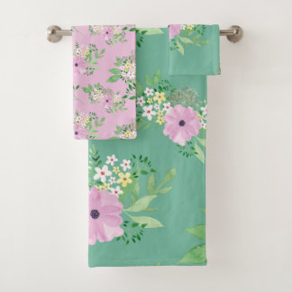 roze en groene Floral Bad Handdoek