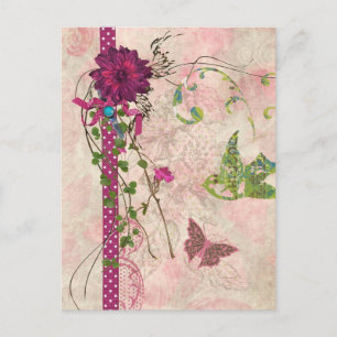 Roze en groene "Floral Bella"-ontwerp Briefkaart