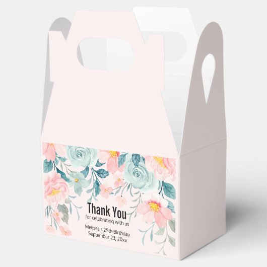 Roze en groene Floral Border Bedankdoosjes (Geopend)