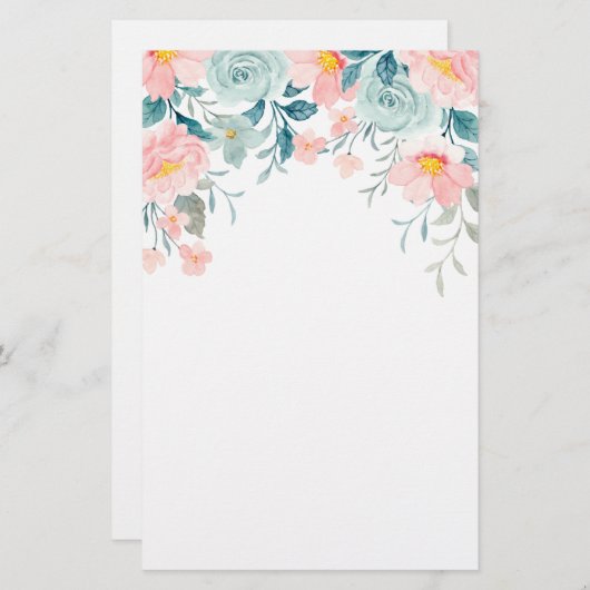 Roze en groene Floral Border Briefpapier (Voorkant / Achterkant)