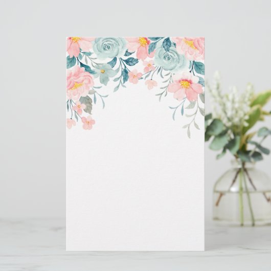 Roze en groene Floral Border Briefpapier (Staand voorkant)