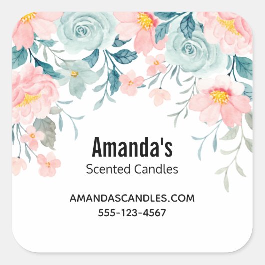 Roze en groene Floral Border Business Vierkante Sticker (Voorkant)
