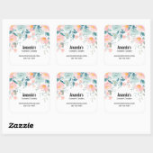 Roze en groene Floral Border Business Vierkante Sticker (Vel)