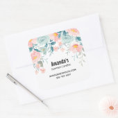 Roze en groene Floral Border Business Vierkante Sticker (Envelop)