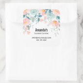 Roze en groene Floral Border Business Vierkante Sticker (Tas)