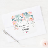 Roze en groene Floral Border Candle Vierkante Sticker (Envelop)