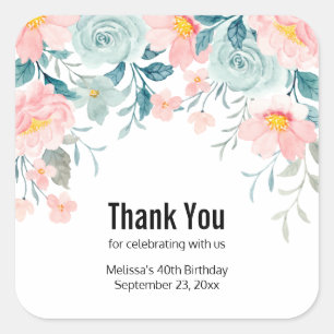 Roze en groene Floral Border Dank u Vierkante Sticker