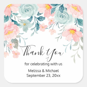 Roze en groene Floral Border Dank u Vierkante Sticker
