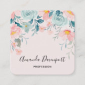 Roze en groene Floral Border Elegant Vierkante Visitekaartje (Voorkant)